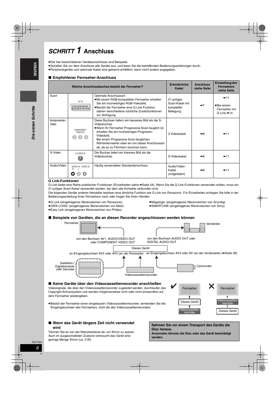 Schritt, Anschluss | Panasonic DMRE95H User Manual | Page 6 / 124