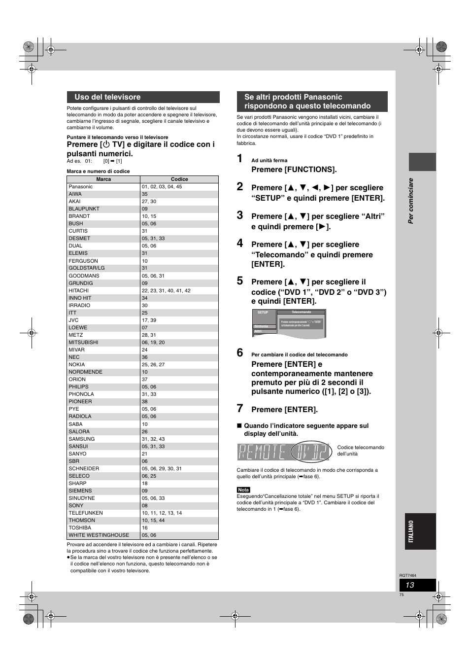 Premere [functions, Premere [enter, Uso del televisore | Panasonic DMRE95H User Manual | Page 75 / 124