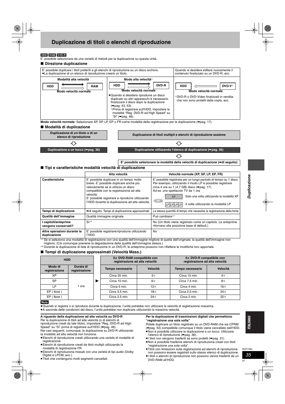 Duplicazione di titoli o elenchi di riproduzione | Panasonic DMRE95H User Manual | Page 97 / 124