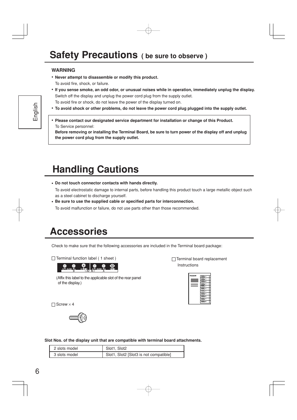 Safety precautions, Accessories, Handling cautions | Be sure to observe ) | Panasonic TYFB9BD User Manual | Page 6 / 24