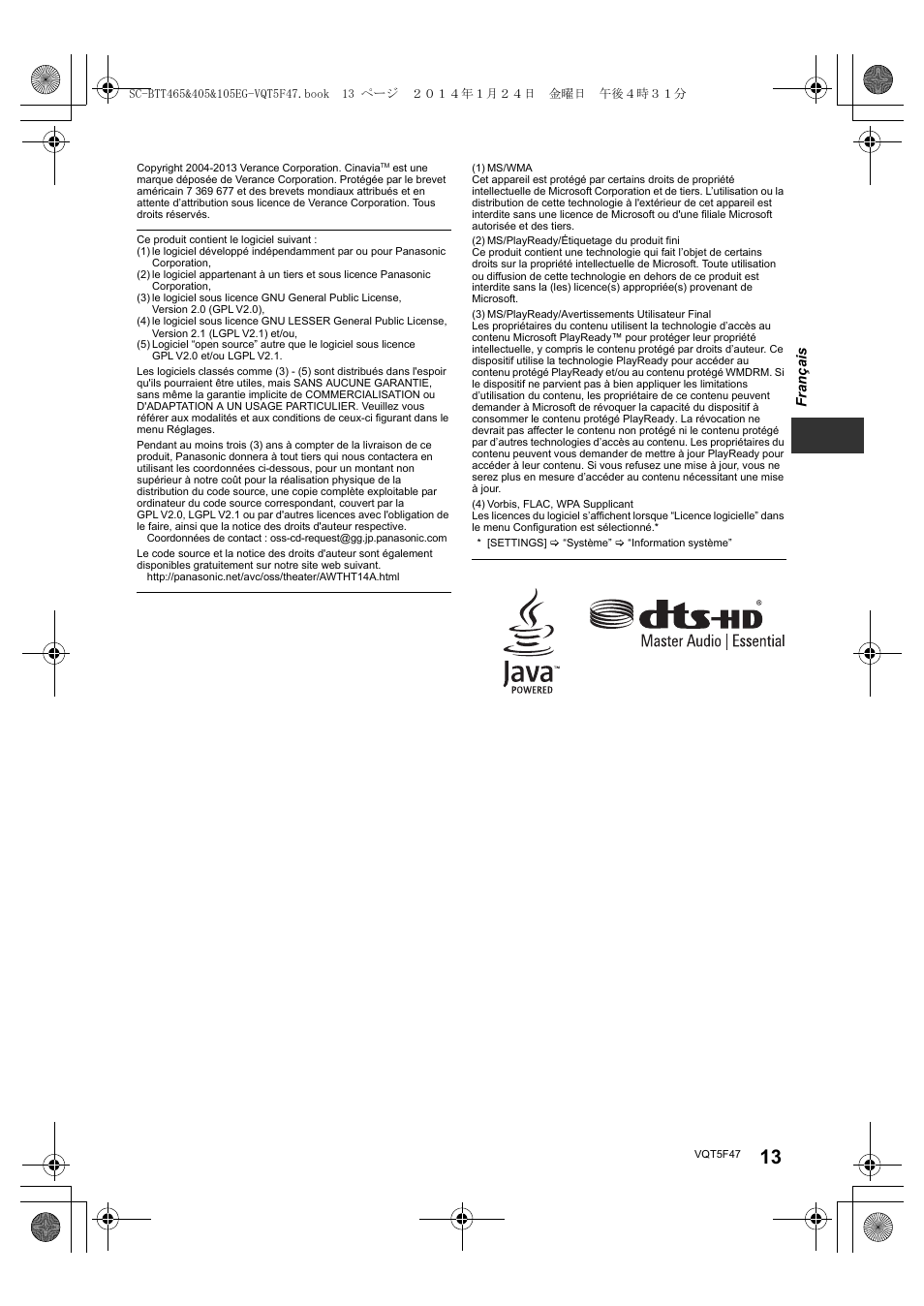 Panasonic SCBTT405EG User Manual | Page 13 / 72