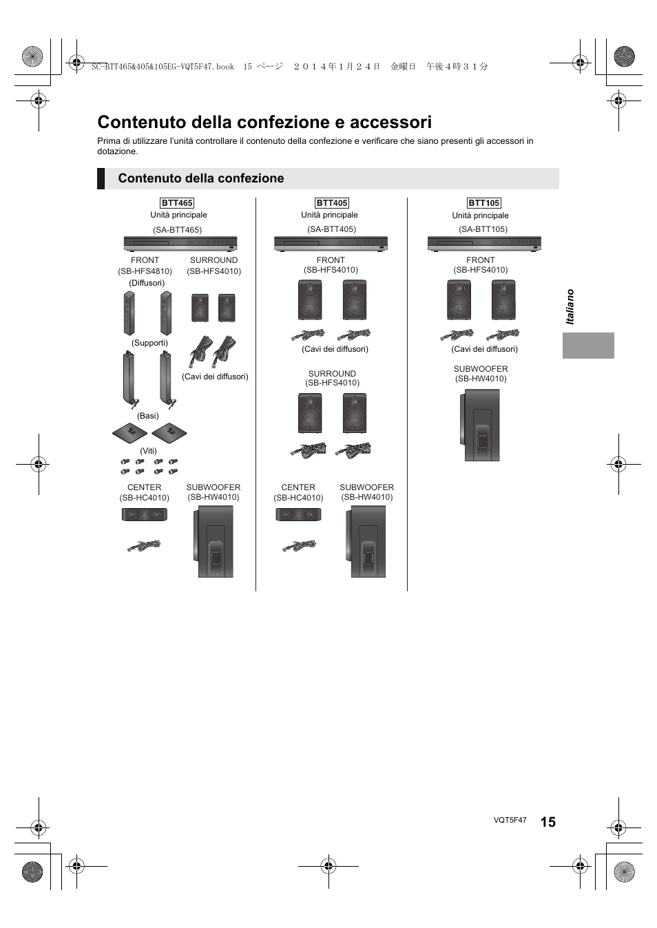 Contenuto della confezione e accessori, Contenuto della confezione | Panasonic SCBTT405EG User Manual | Page 15 / 72