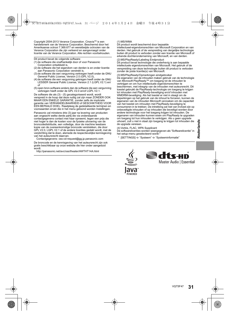 Panasonic SCBTT405EG User Manual | Page 31 / 72