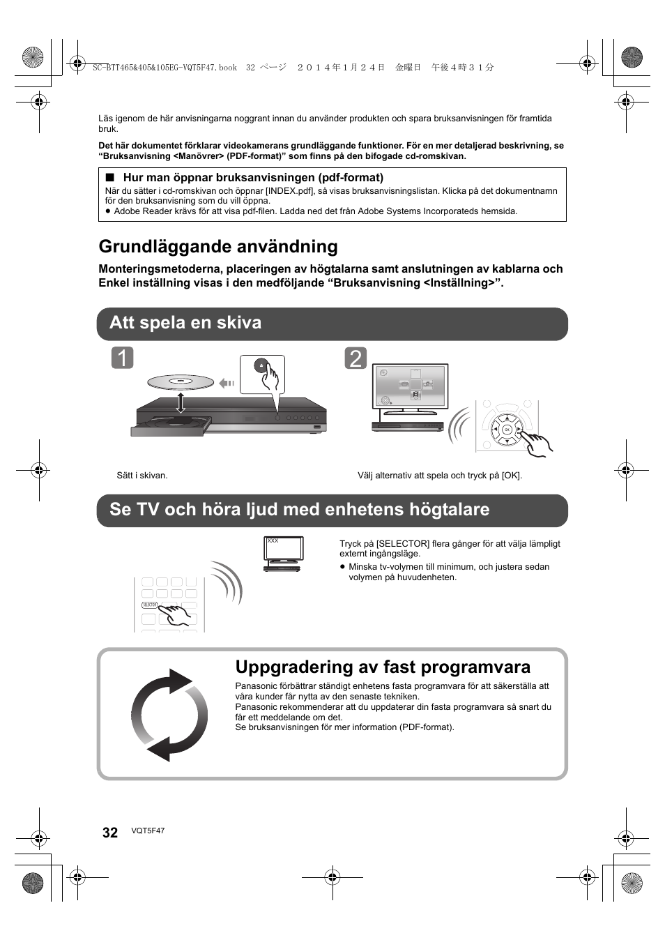 Grundläggande användning, Uppgradering av fast programvara | Panasonic SCBTT405EG User Manual | Page 32 / 72