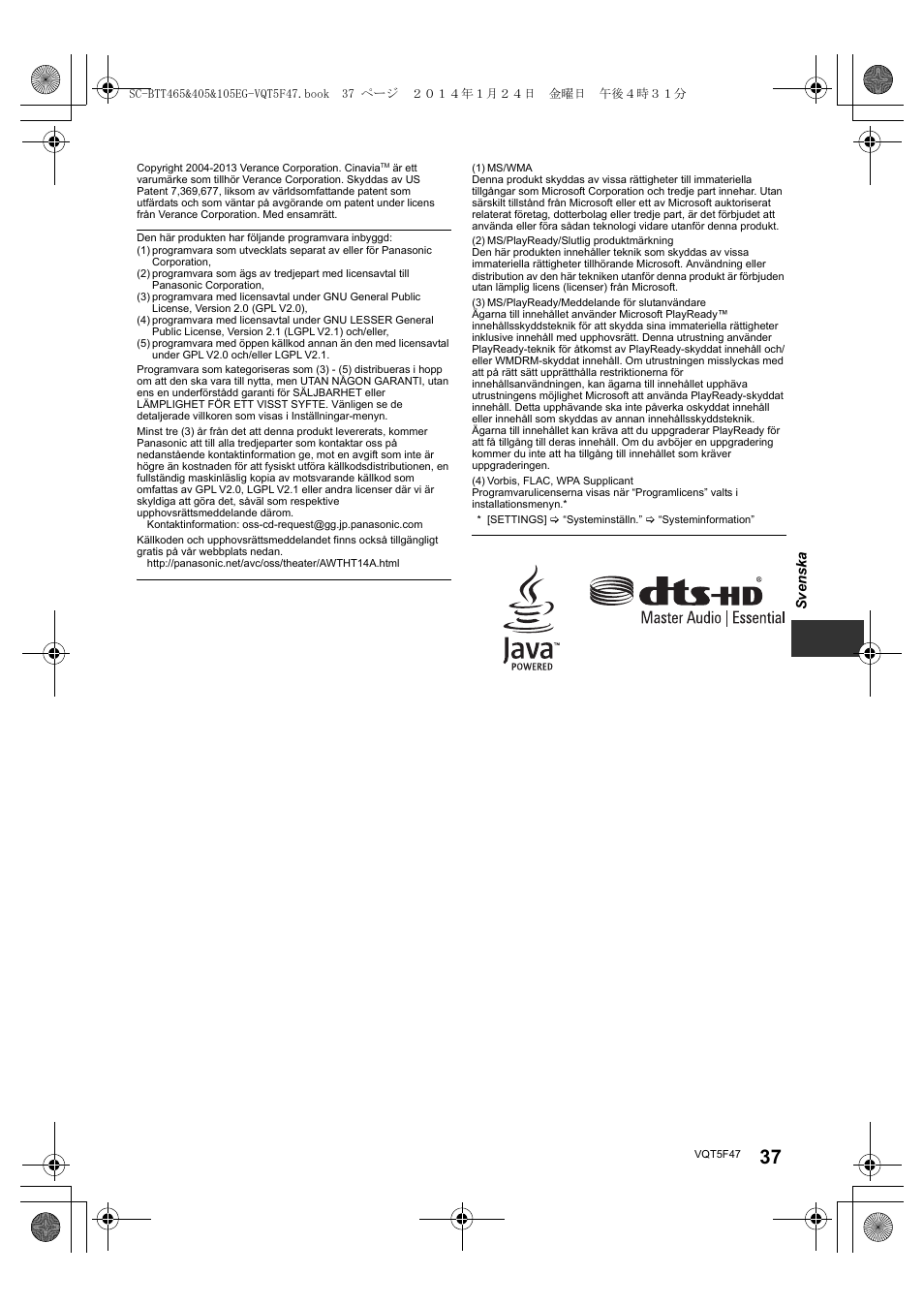 Panasonic SCBTT405EG User Manual | Page 37 / 72