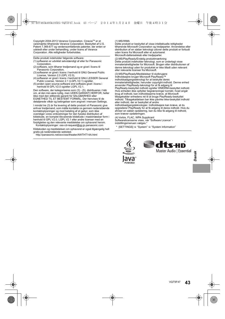 Panasonic SCBTT405EG User Manual | Page 43 / 72