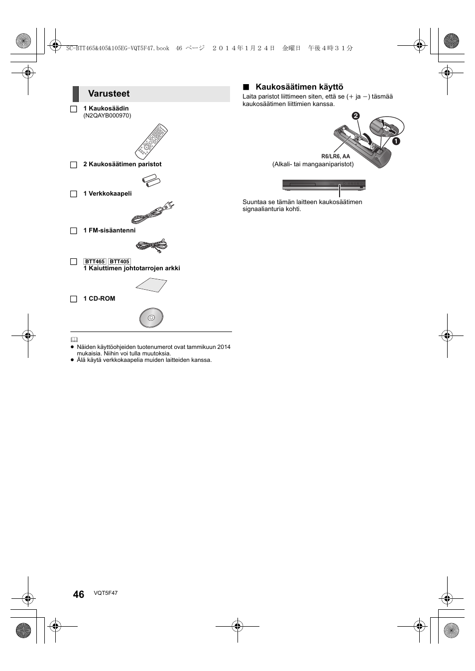 Varusteet | Panasonic SCBTT405EG User Manual | Page 46 / 72
