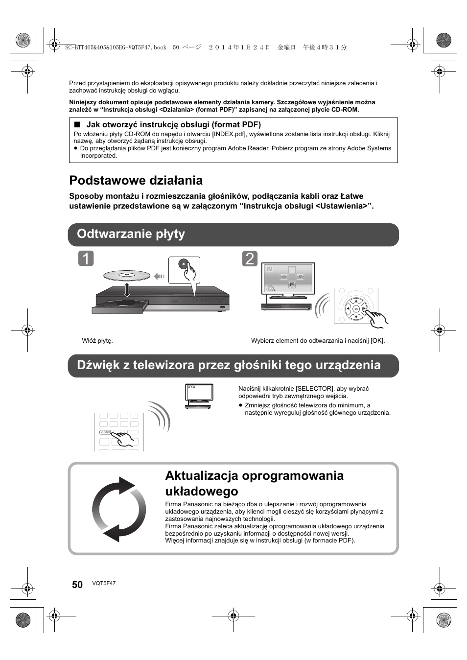 Podstawowe działania, Aktualizacja oprogramowania układowego | Panasonic SCBTT405EG User Manual | Page 50 / 72