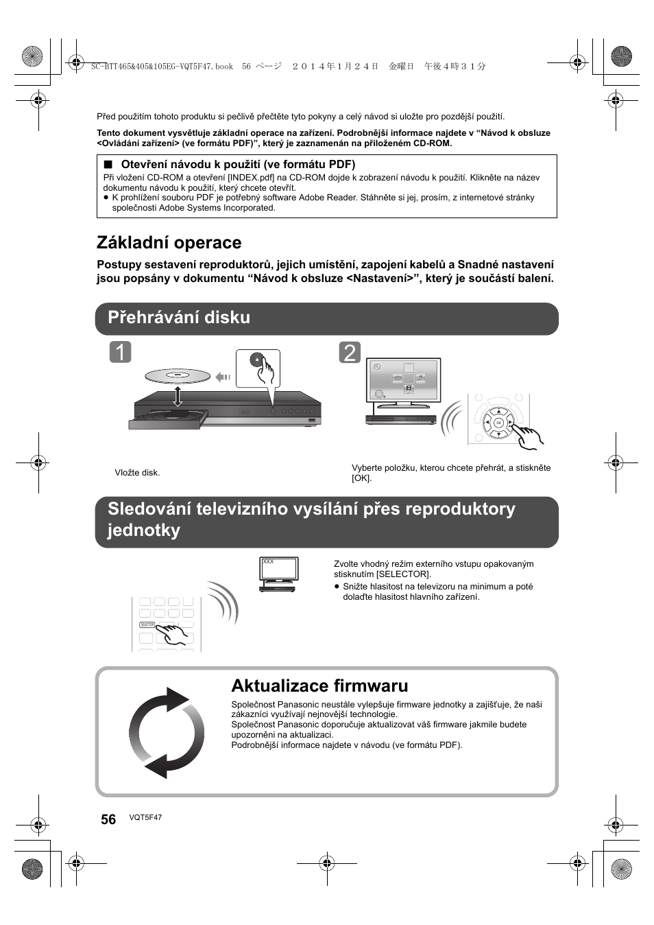 Základní operace, Aktualizace firmwaru | Panasonic SCBTT405EG User Manual | Page 56 / 72