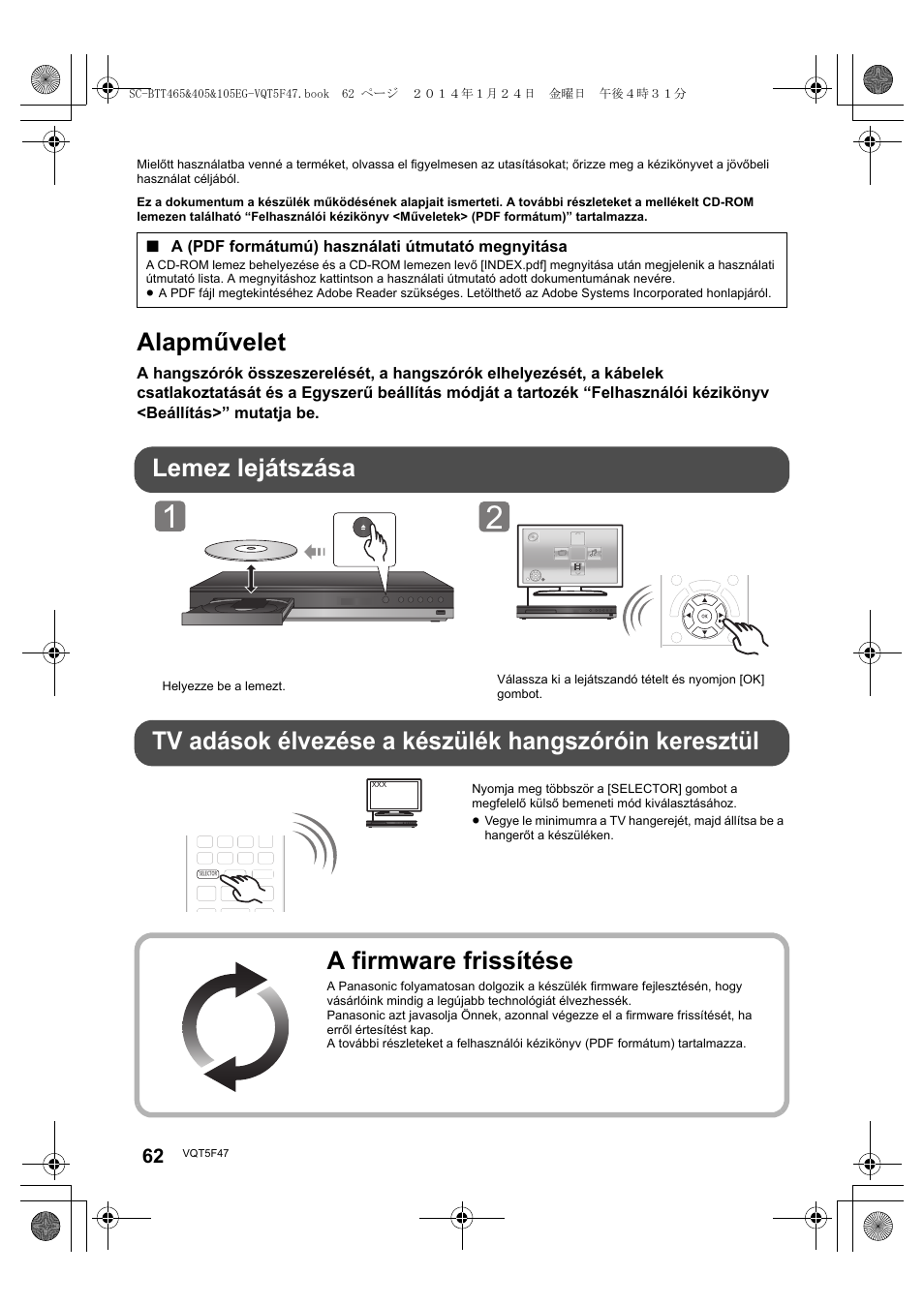 Alapművelet, A firmware frissítése | Panasonic SCBTT405EG User Manual | Page 62 / 72