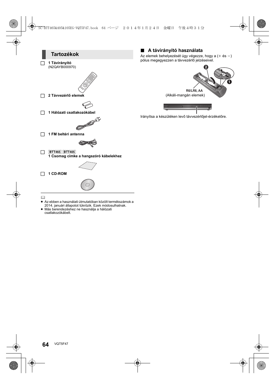 Tartozékok | Panasonic SCBTT405EG User Manual | Page 64 / 72