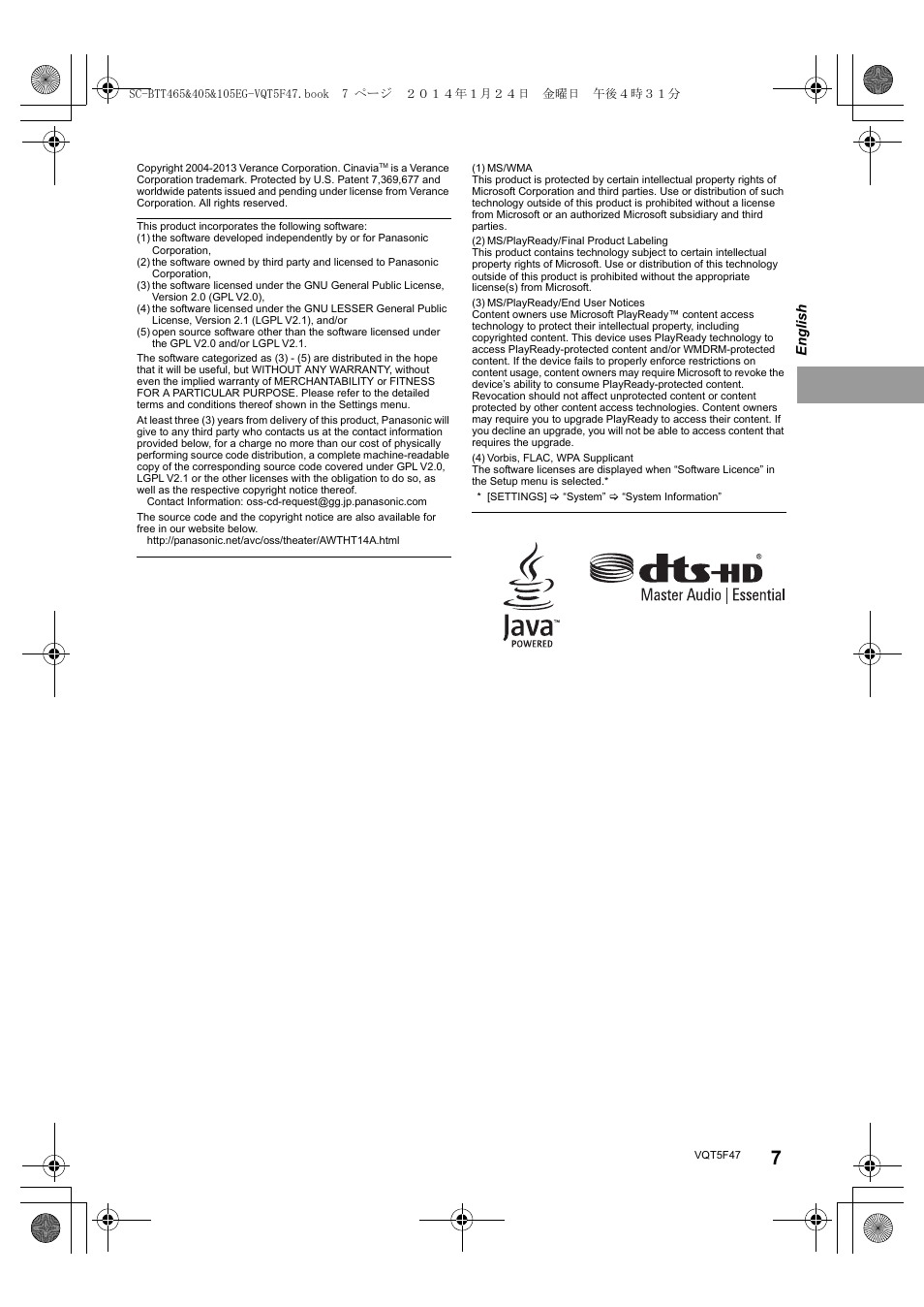 Panasonic SCBTT405EG User Manual | Page 7 / 72