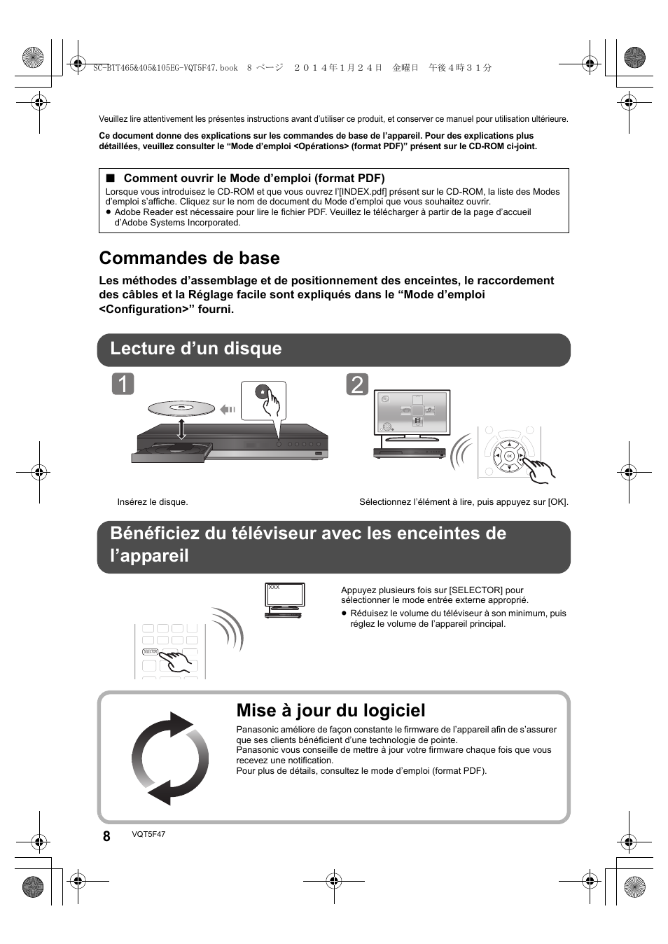 Commandes de base, Mise à jour du logiciel | Panasonic SCBTT405EG User Manual | Page 8 / 72