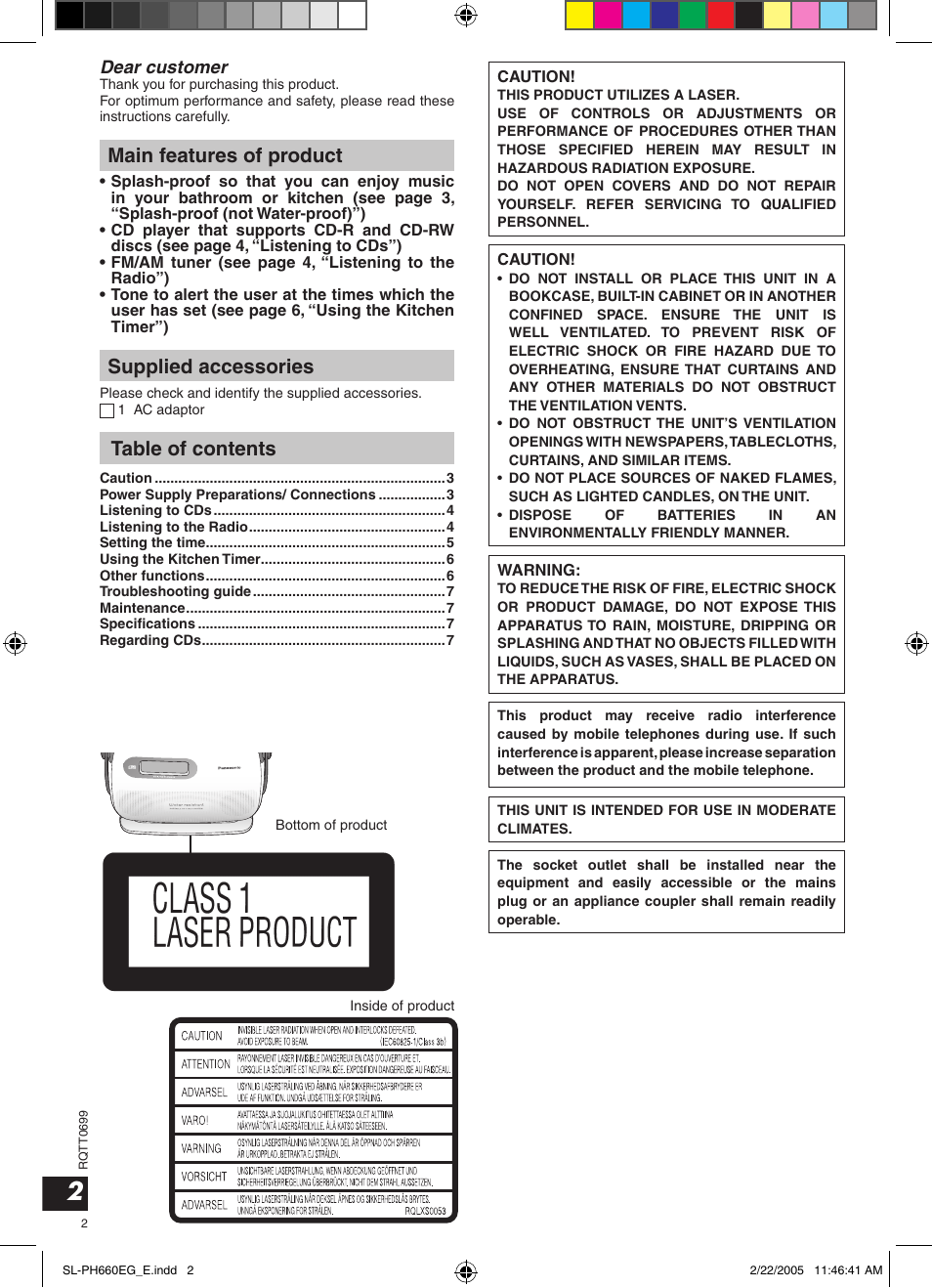 Panasonic SLPH660 User Manual | Page 2 / 80