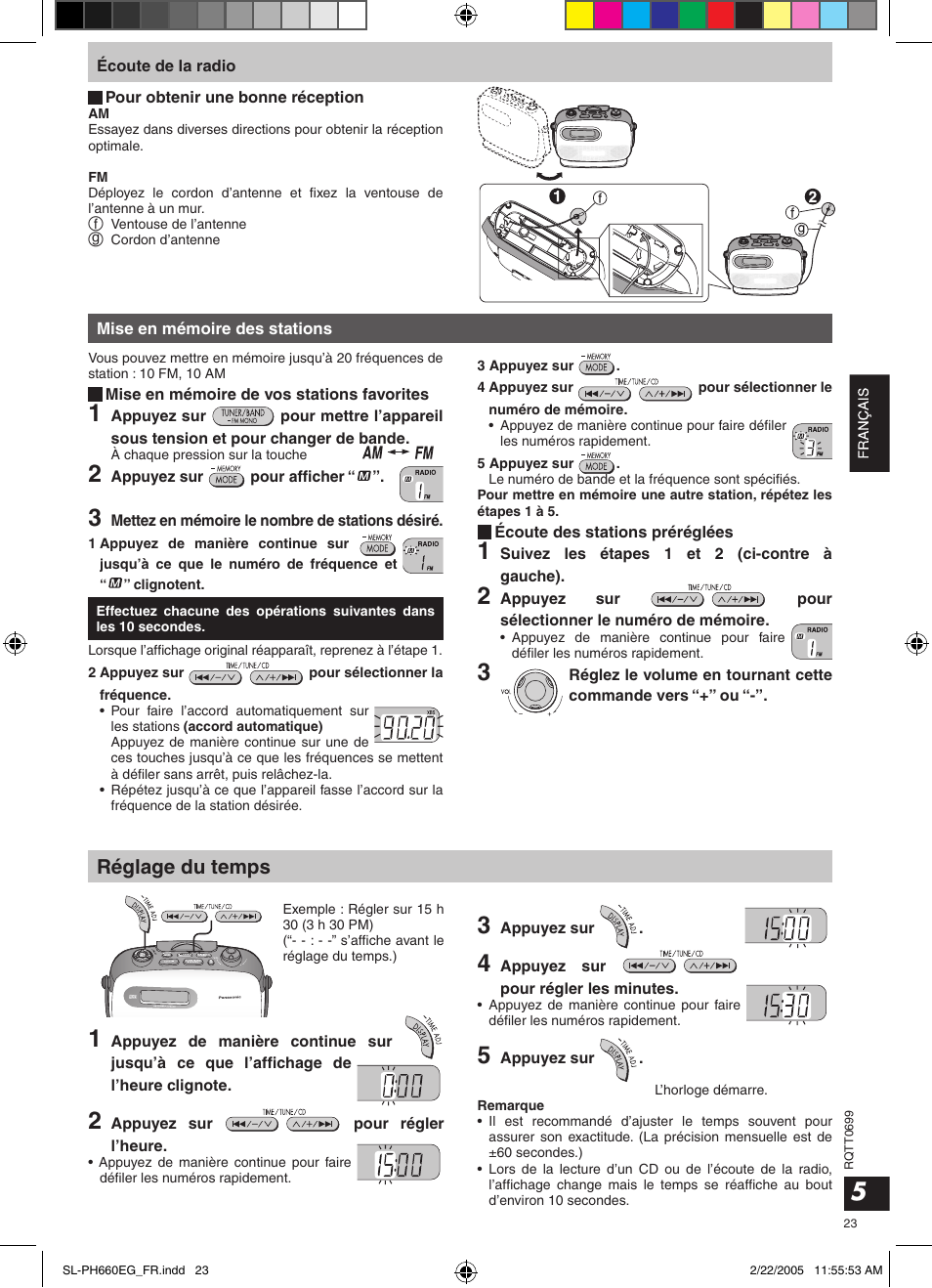 Réglage du temps | Panasonic SLPH660 User Manual | Page 23 / 80