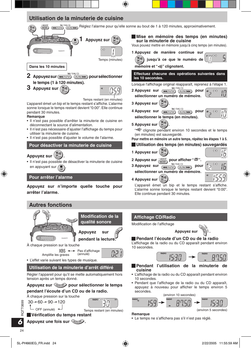 Utilisation de la minuterie de cuisine, Autres fonctions | Panasonic SLPH660 User Manual | Page 24 / 80