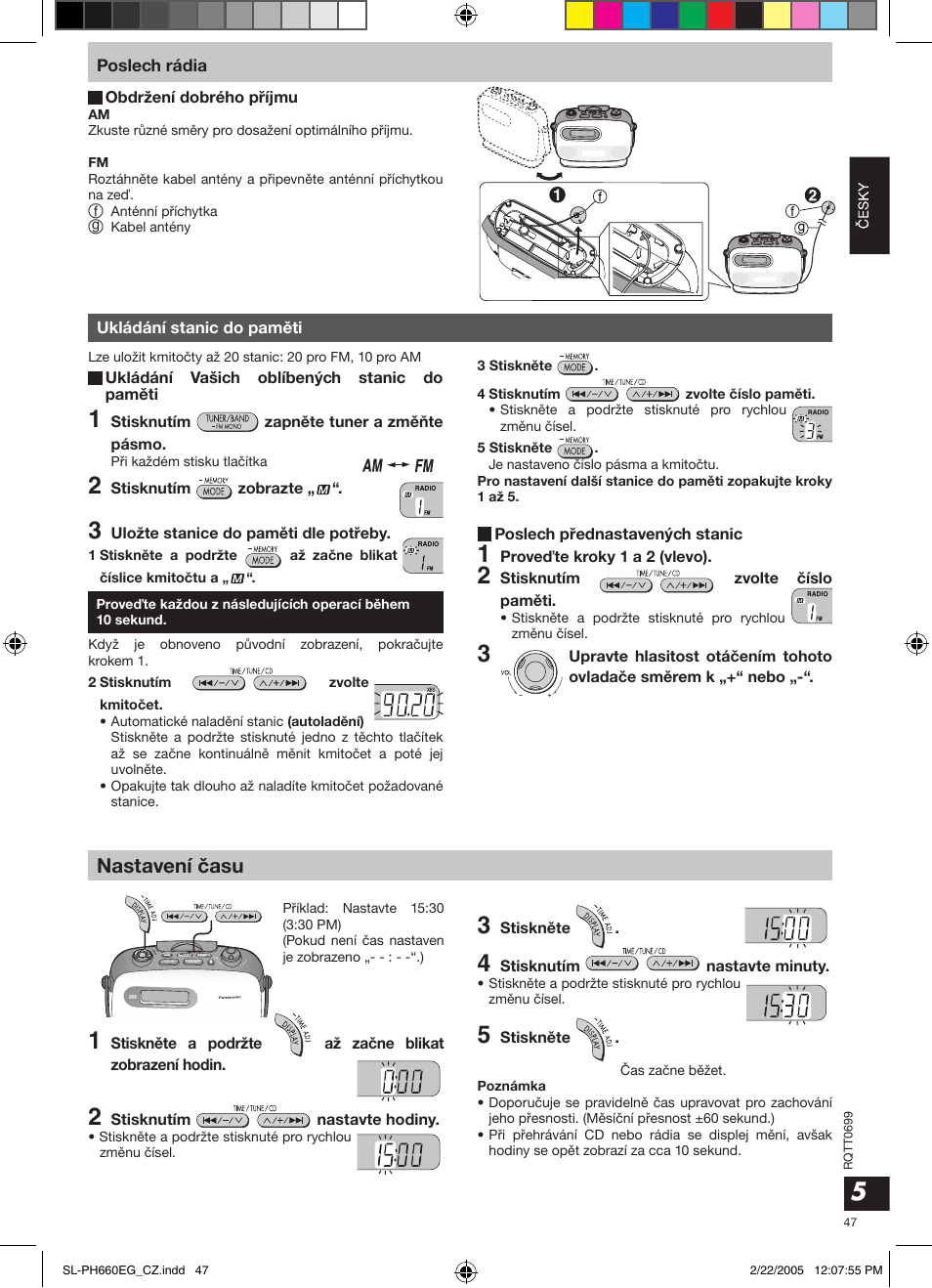 Nastavení èasu | Panasonic SLPH660 User Manual | Page 47 / 80