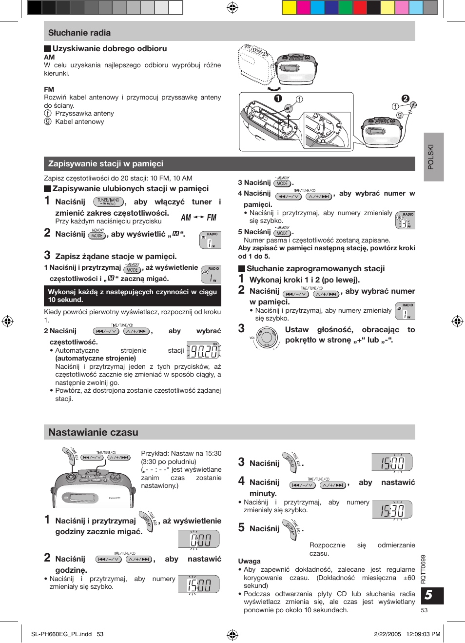 Nastawianie czasu | Panasonic SLPH660 User Manual | Page 53 / 80