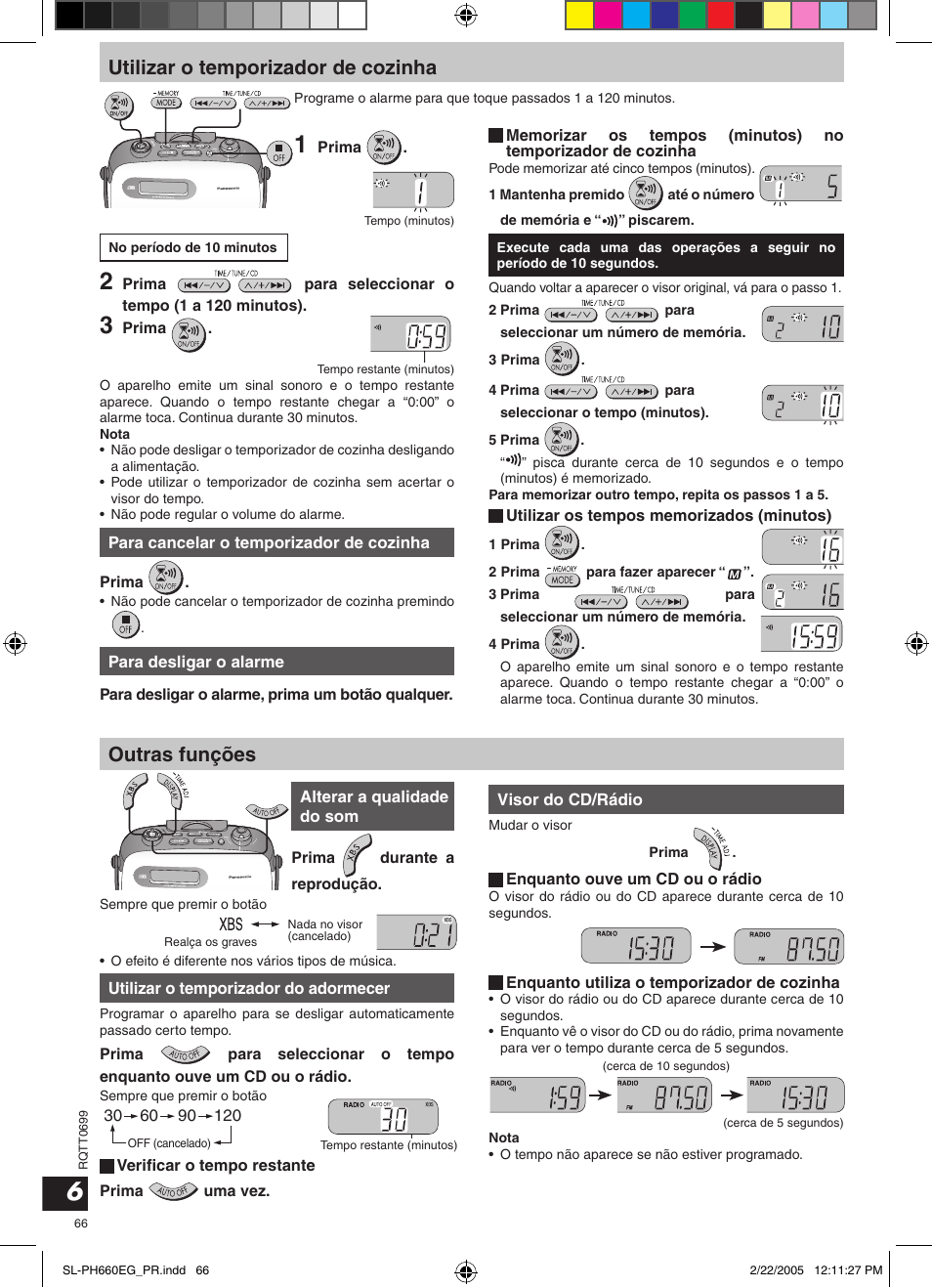 Utilizar o temporizador de cozinha, Outras funções | Panasonic SLPH660 User Manual | Page 66 / 80