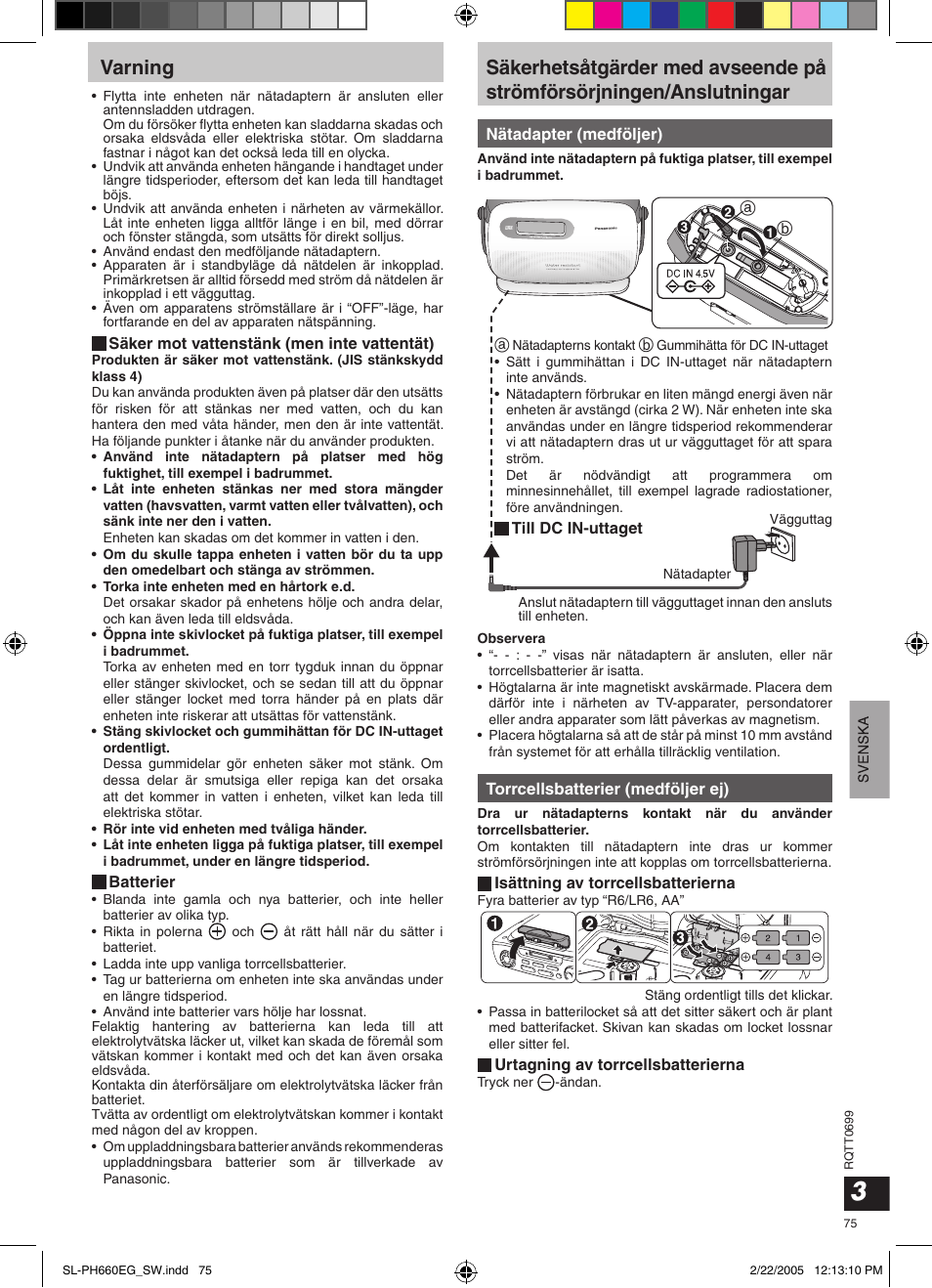 Varning | Panasonic SLPH660 User Manual | Page 75 / 80