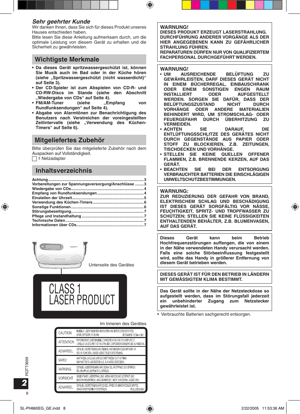 Panasonic SLPH660 User Manual | Page 8 / 80