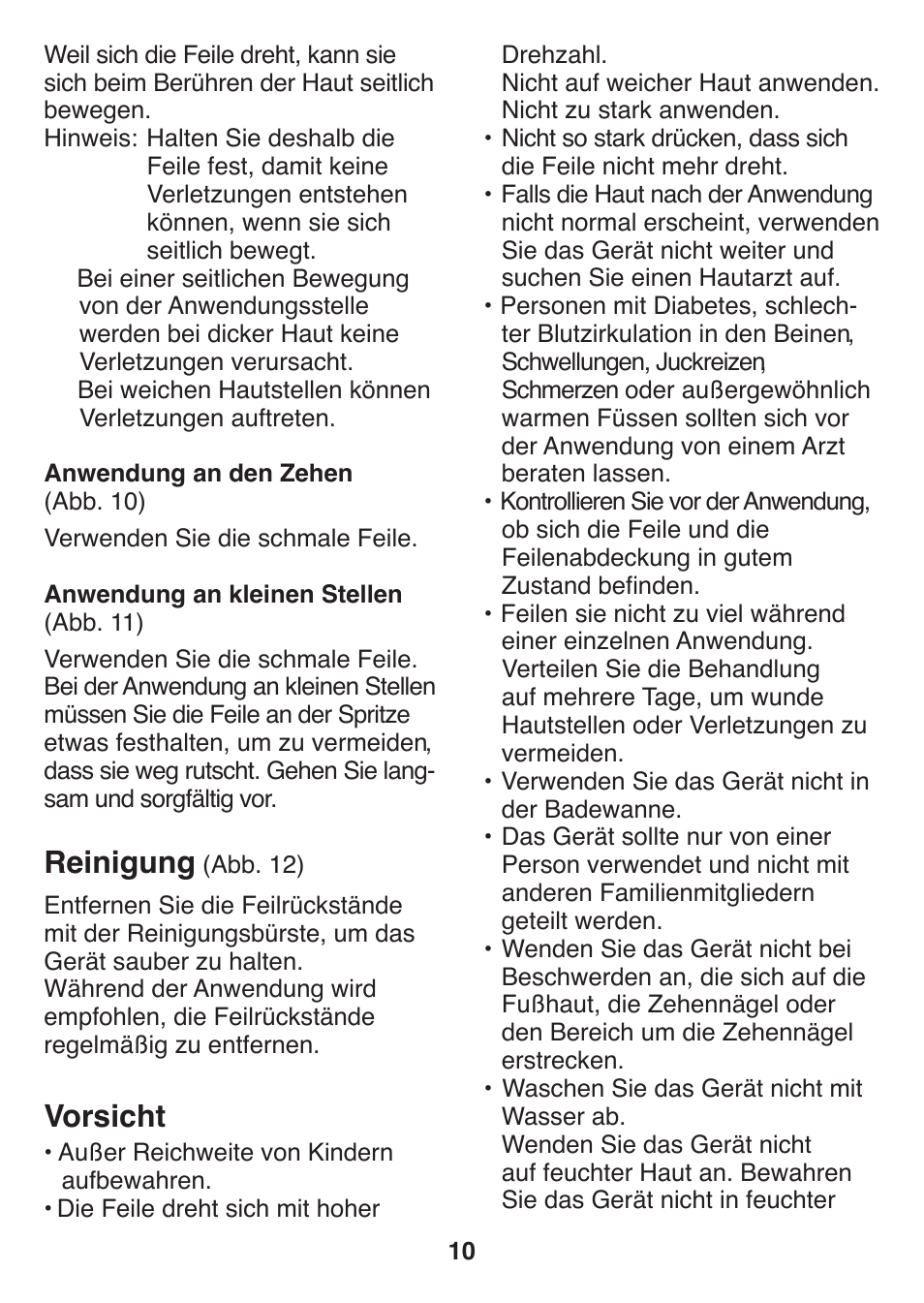 Reinigung, Vorsicht | Panasonic ES2502 User Manual | Page 10 / 80