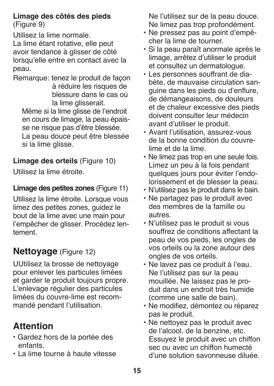Nettoyage, Attention | Panasonic ES2502 User Manual | Page 15 / 80