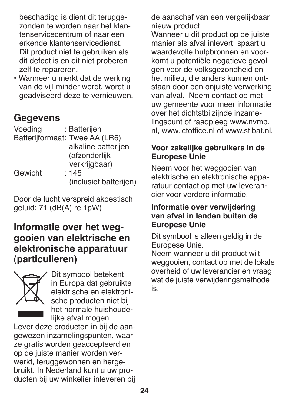 Gegevens | Panasonic ES2502 User Manual | Page 24 / 80