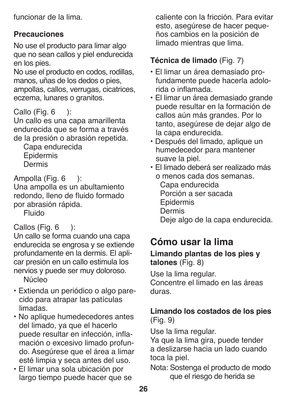 Cómo usar la lima | Panasonic ES2502 User Manual | Page 26 / 80
