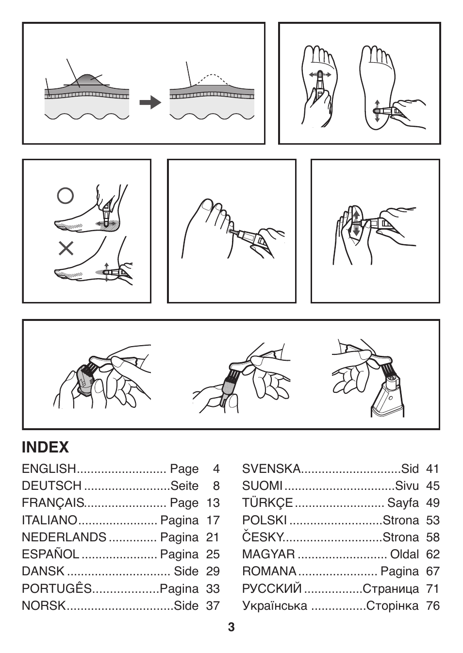 Index | Panasonic ES2502 User Manual | Page 3 / 80