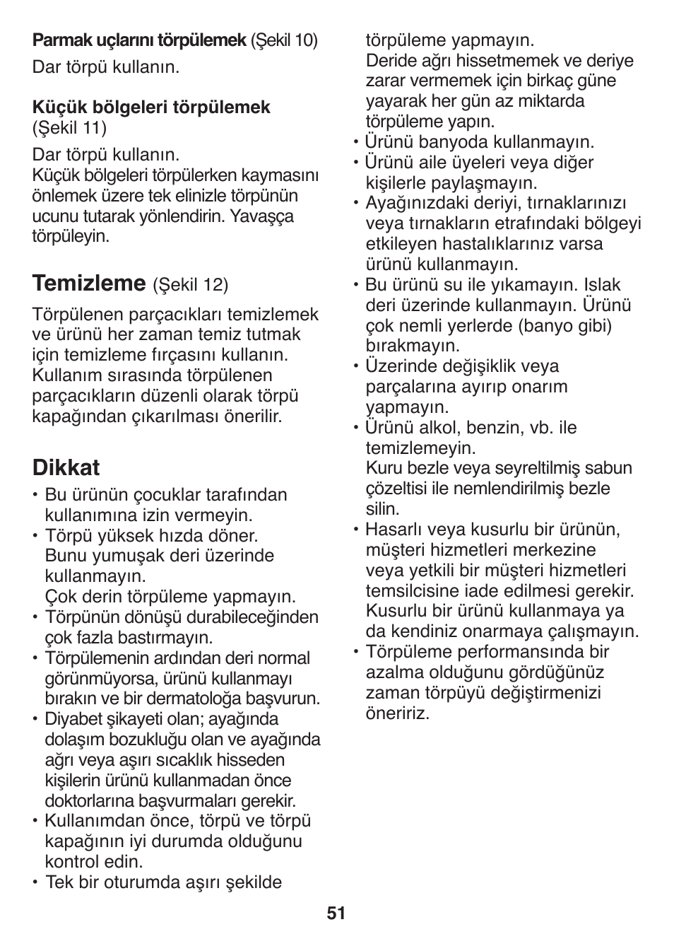 Temizleme, Dikkat | Panasonic ES2502 User Manual | Page 51 / 80