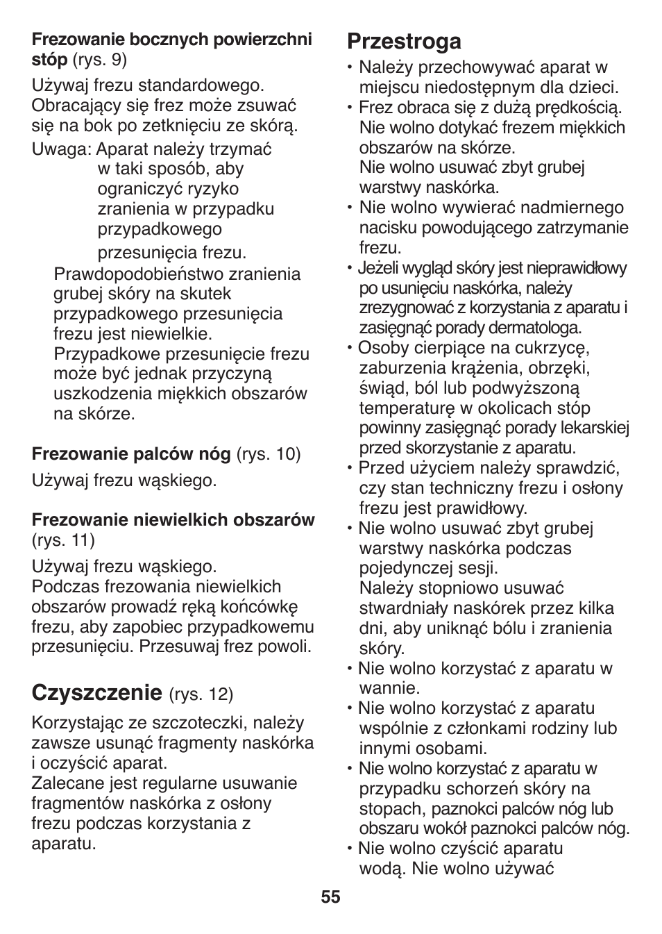 Czyszczenie, Przestroga | Panasonic ES2502 User Manual | Page 55 / 80