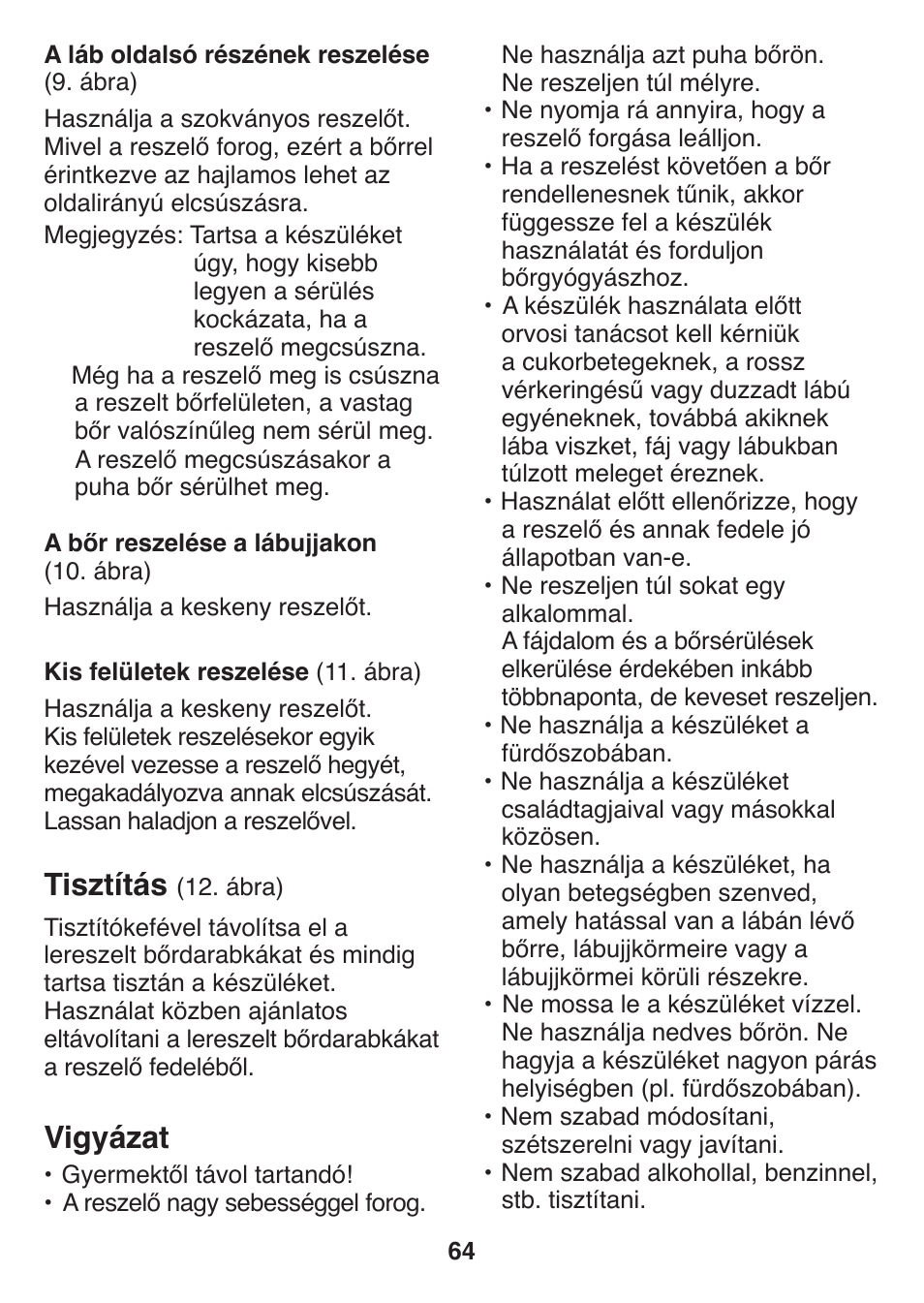 Tisztítás, Vigyázat | Panasonic ES2502 User Manual | Page 64 / 80
