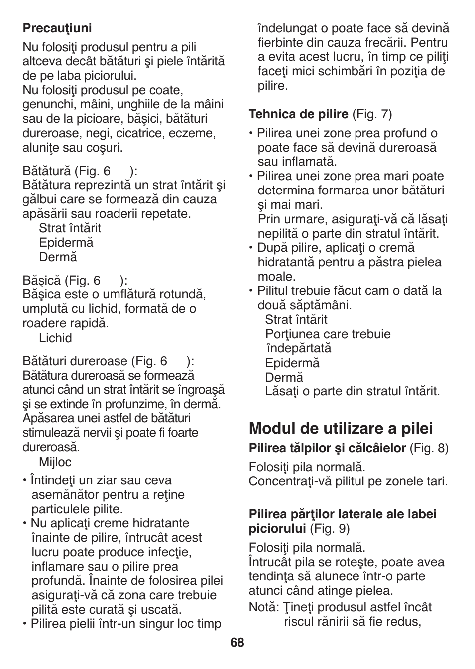 Modul de utilizare a pilei | Panasonic ES2502 User Manual | Page 68 / 80