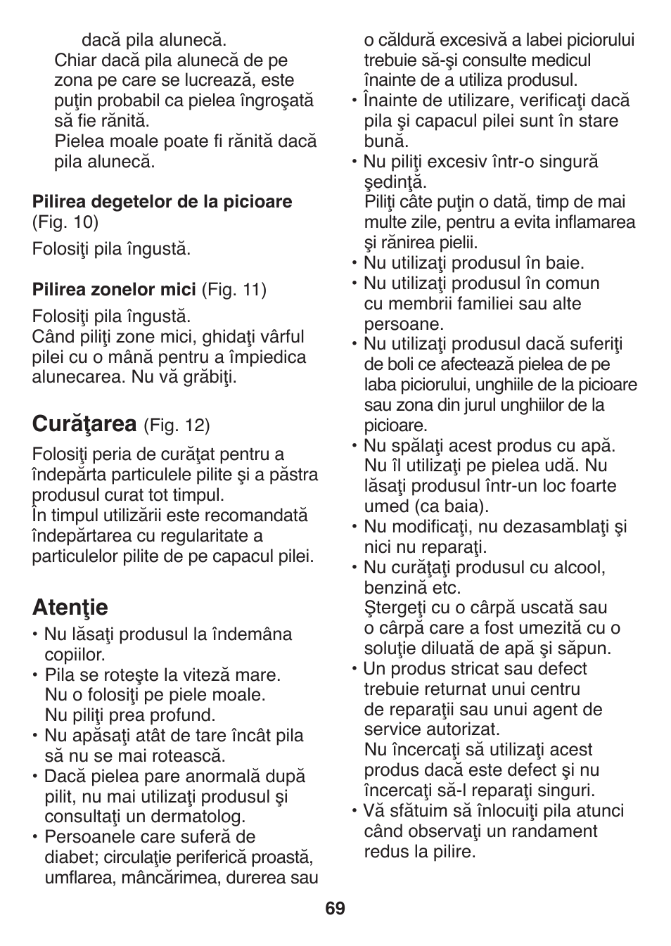 Curăţarea, Atenţie | Panasonic ES2502 User Manual | Page 69 / 80