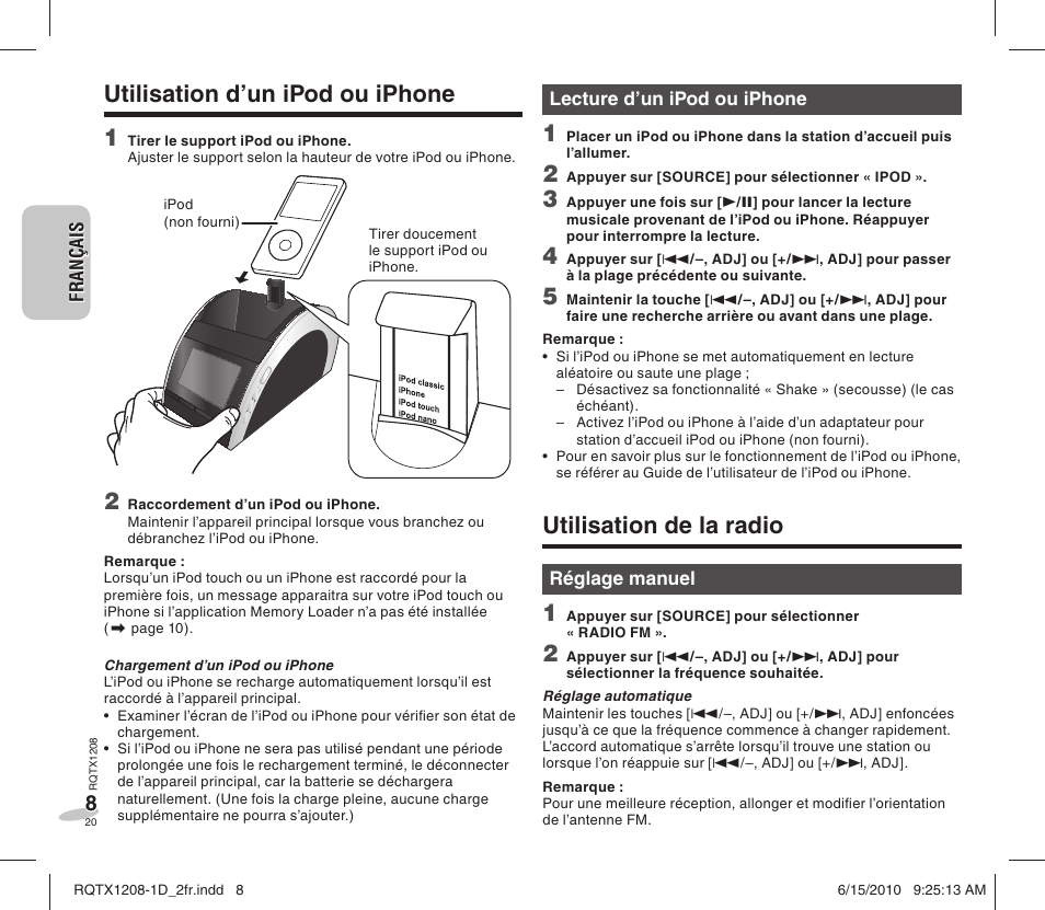 Utilisation de la radio, Utilisation d’un ipod ou iphone 1 | Panasonic RCDC1EG User Manual | Page 20 / 76