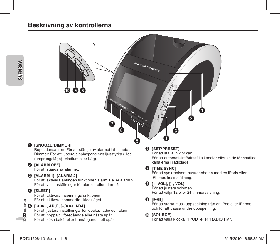 Beskrivning av kontrollerna | Panasonic RCDC1EG User Manual | Page 56 / 76