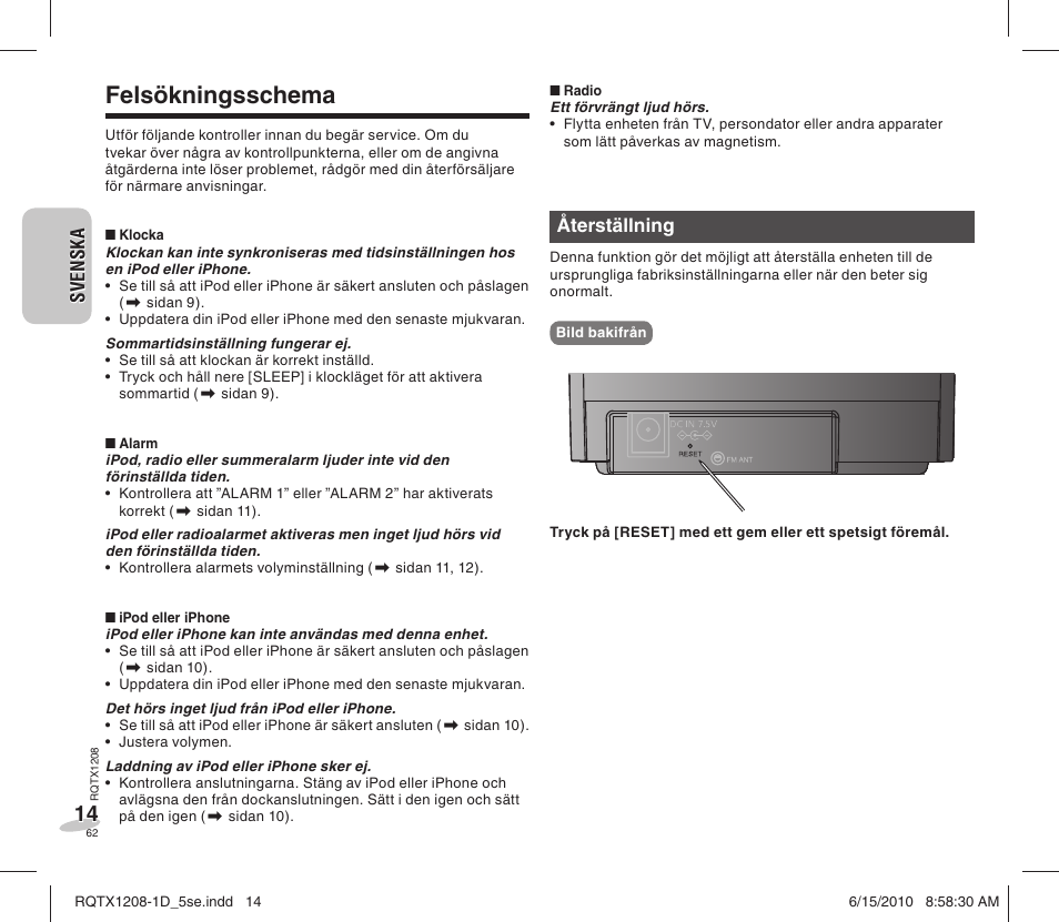 Felsökningsschema | Panasonic RCDC1EG User Manual | Page 62 / 76