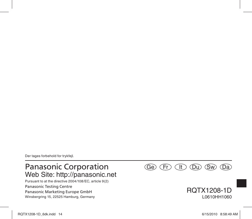 Panasonic RCDC1EG User Manual | Page 76 / 76