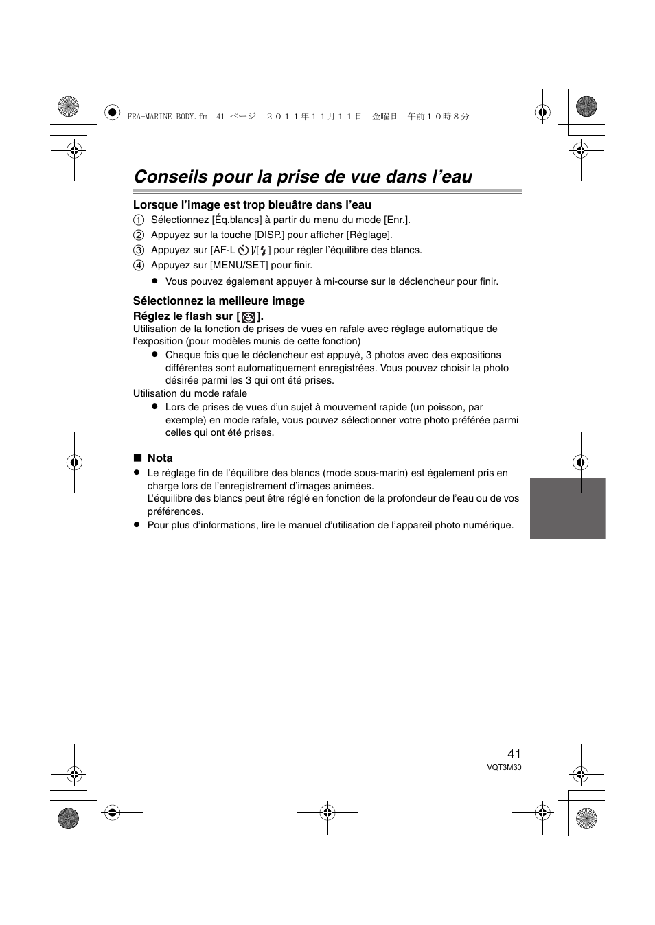 Conseils pour la prise de vue dans l’eau | Panasonic DMWMCFT3E User Manual | Page 41 / 184