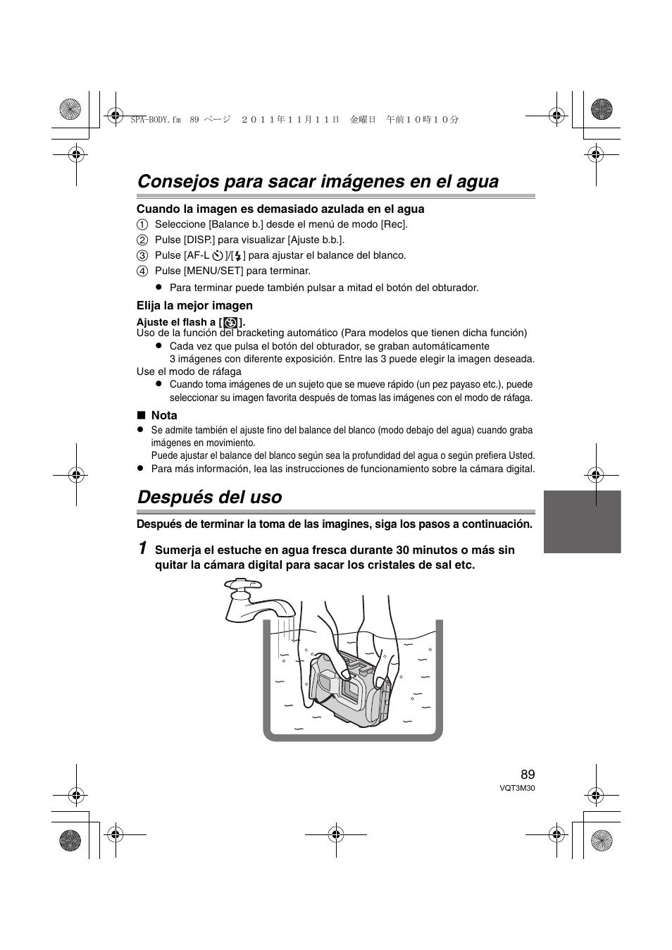 Consejos para sacar imágenes en el agua, Después del uso | Panasonic DMWMCFT3E User Manual | Page 89 / 184