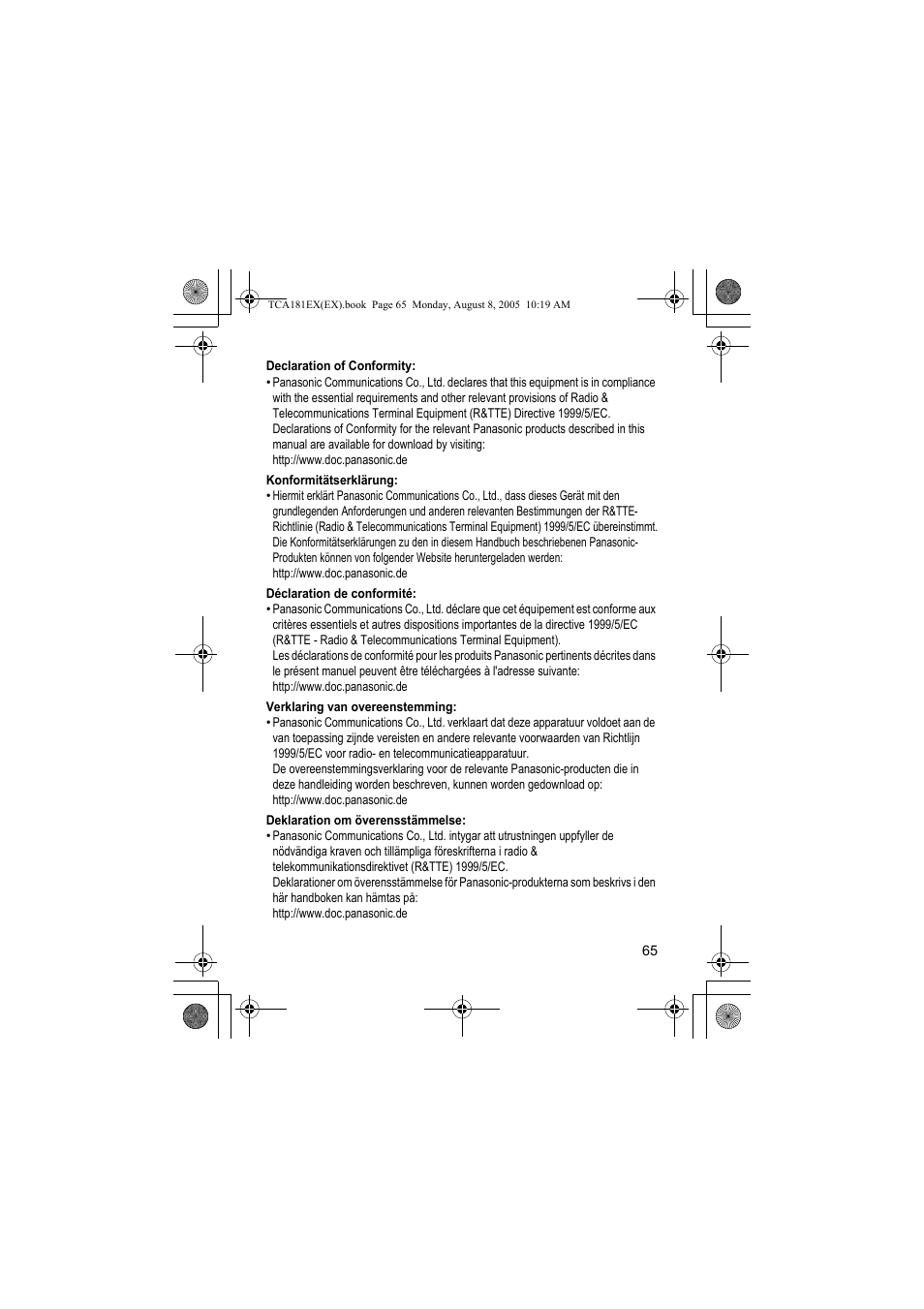 Panasonic KXTCA181EX User Manual | Page 65 / 72