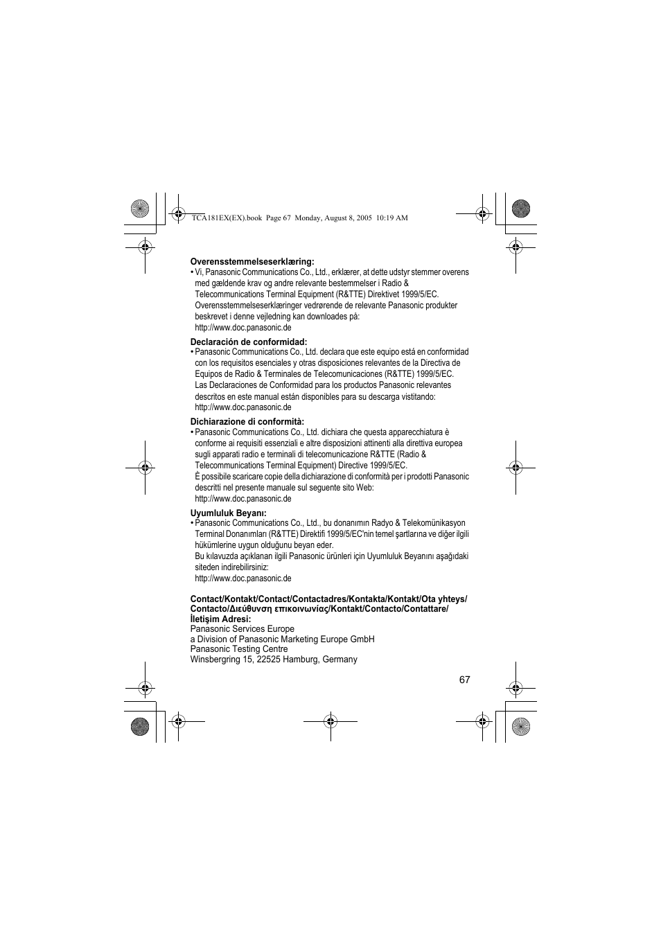 Panasonic KXTCA181EX User Manual | Page 67 / 72