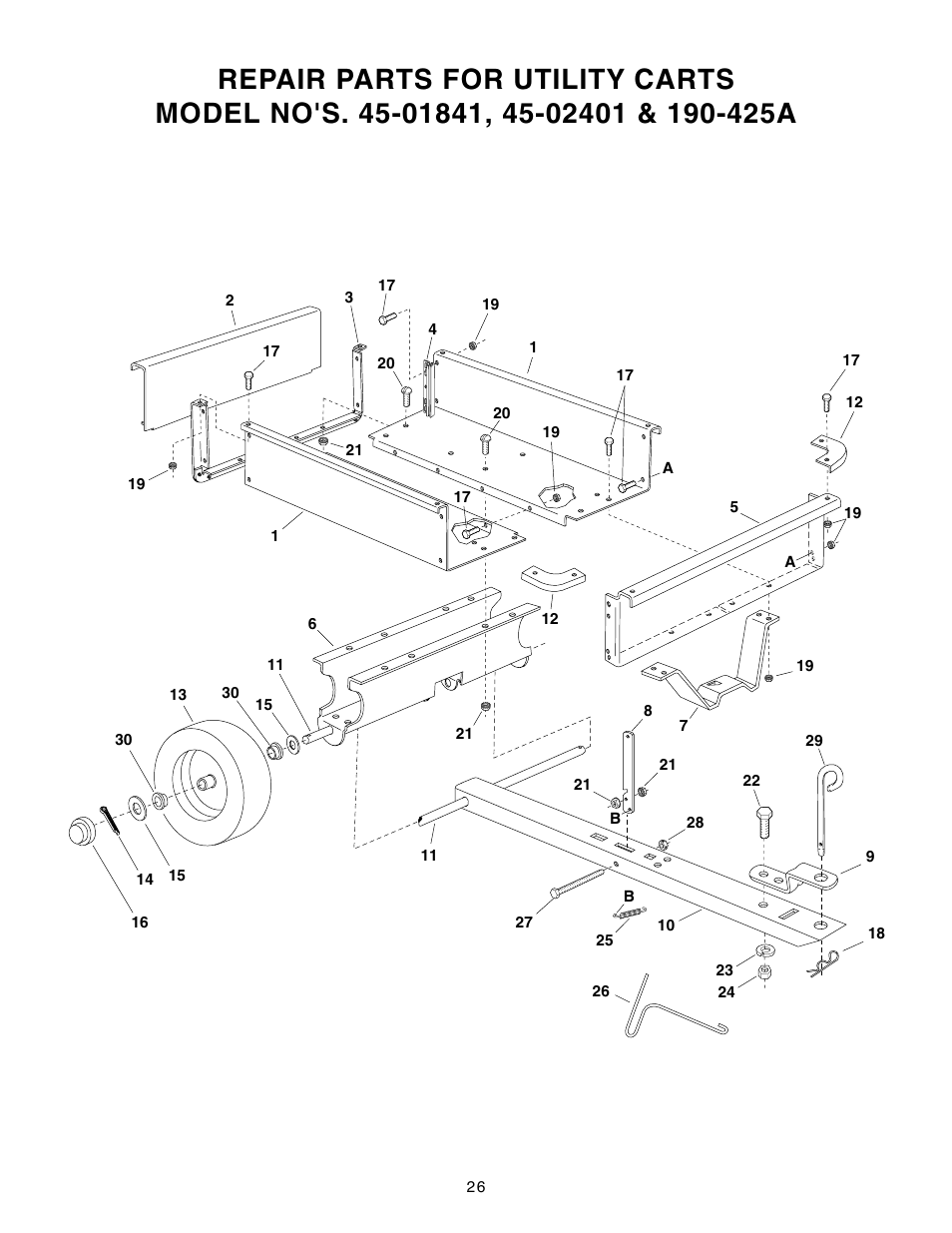 Agri-Fab Repair Parts For Utility Carts 45-02401 User Manual | 2 pages