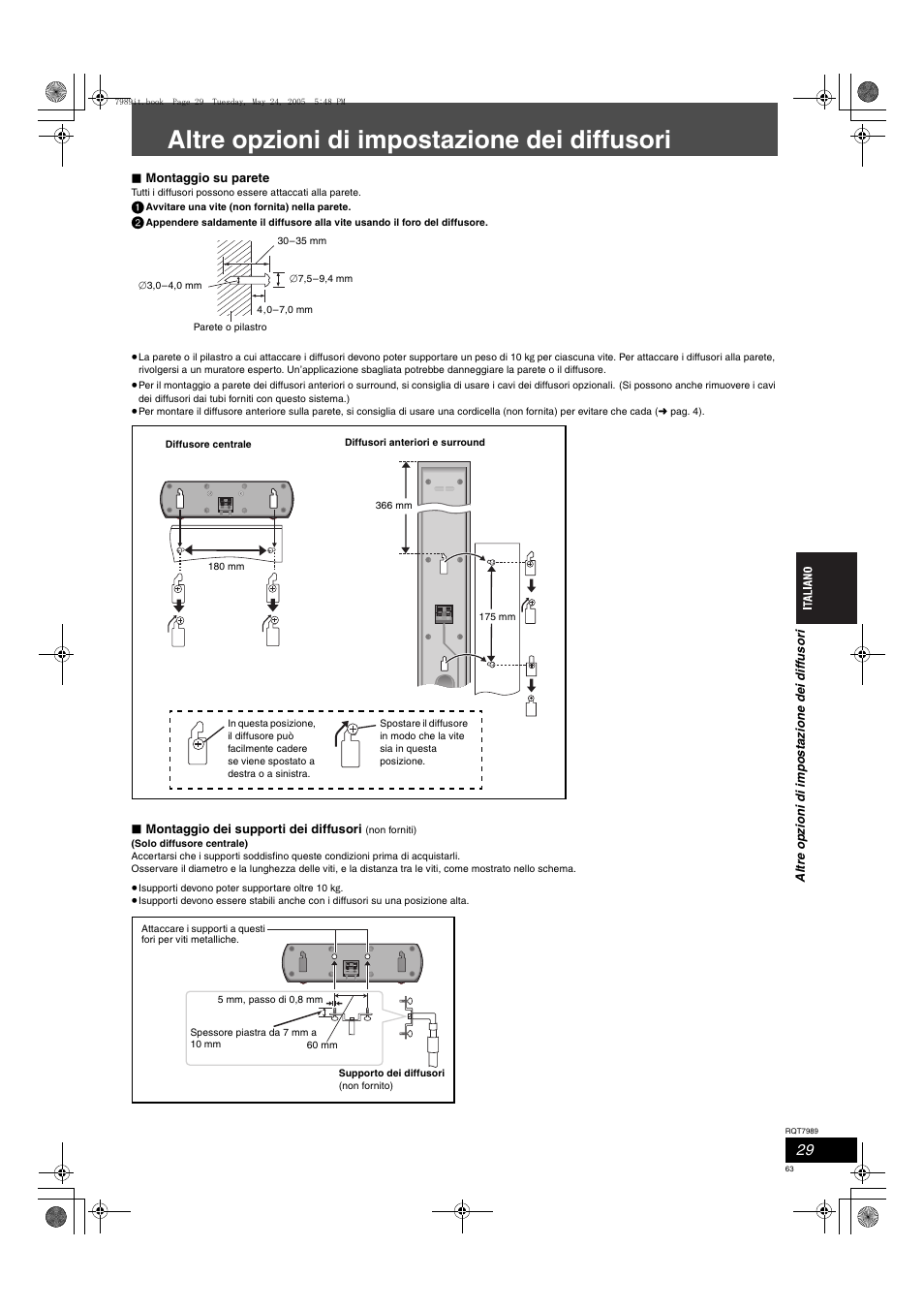 Altre opzioni di impostazione dei diffusori | Panasonic SCHT885W User Manual | Page 63 / 104