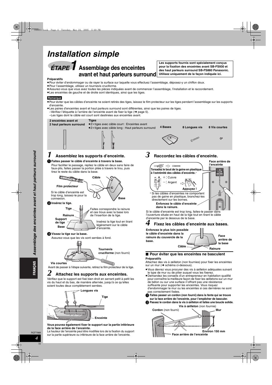 Installation simple, Étape | Panasonic SCHT885W User Manual | Page 72 / 104