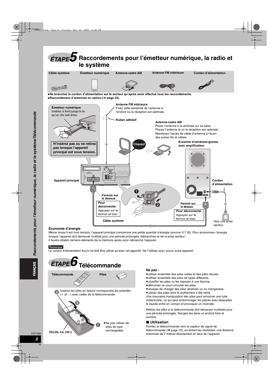Étape, Télécommande | Panasonic SCHT885W User Manual | Page 76 / 104