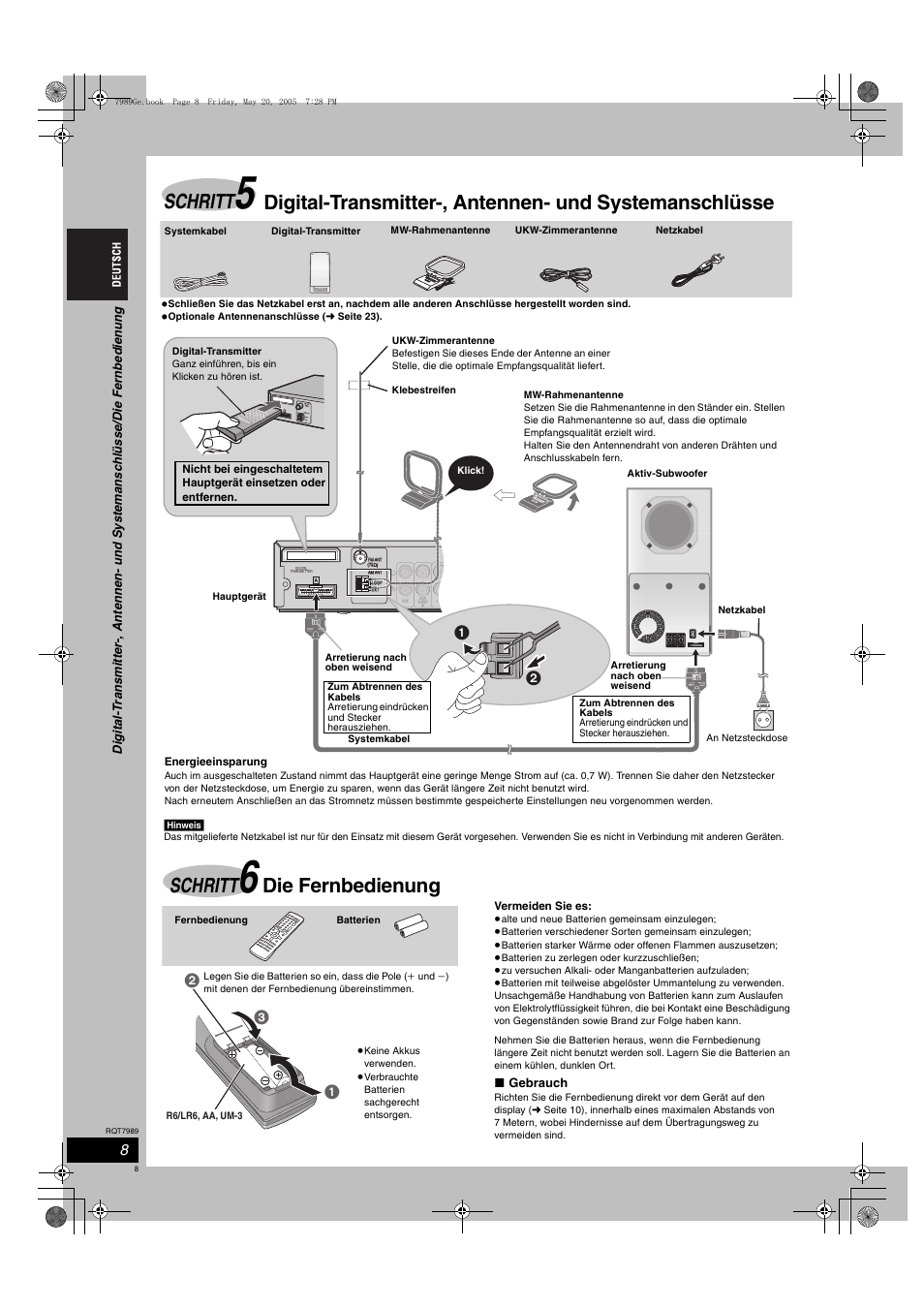 Schritt, Die fernbedienung | Panasonic SCHT885W User Manual | Page 8 / 104