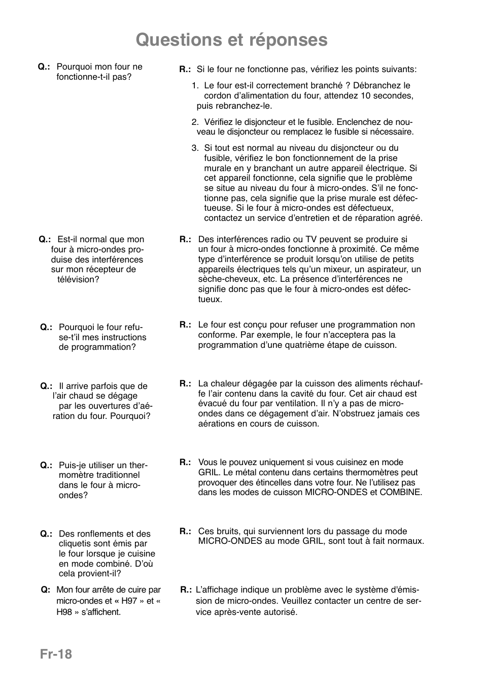 Questions et réponses, Fr-18 | Panasonic NNGD369MEPG User Manual | Page 100 / 303