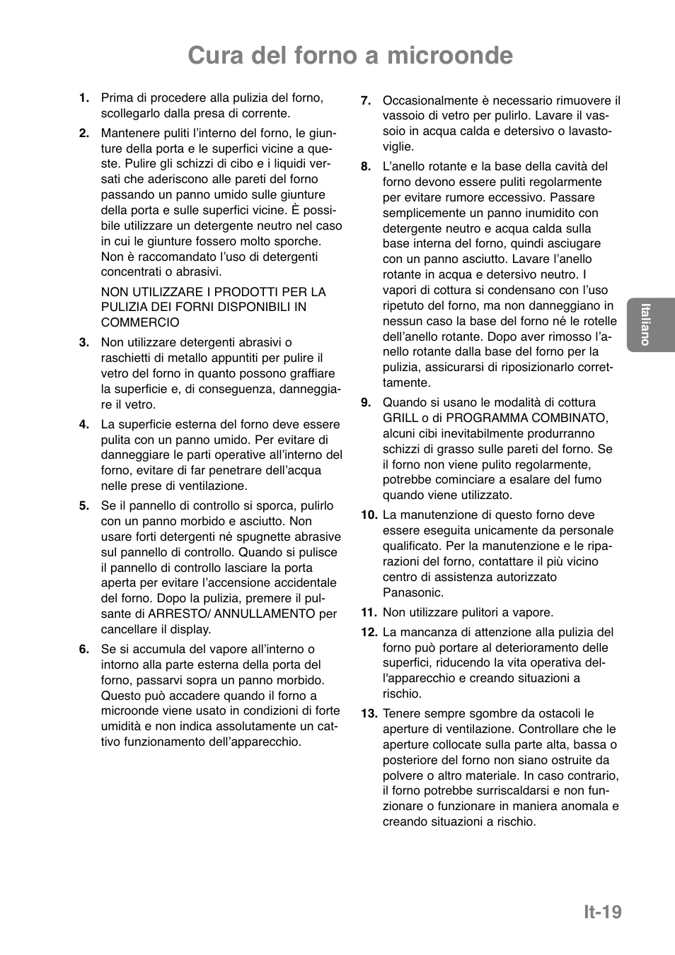 Cura del forno a microonde, It-19 | Panasonic NNGD369MEPG User Manual | Page 121 / 303